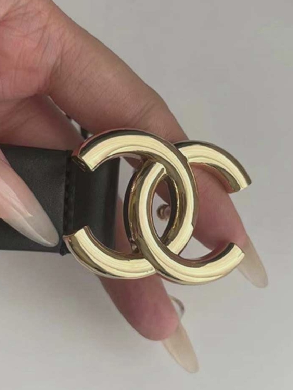 CHANEL Gold Double C Logo Belt Buckle with Black Strap